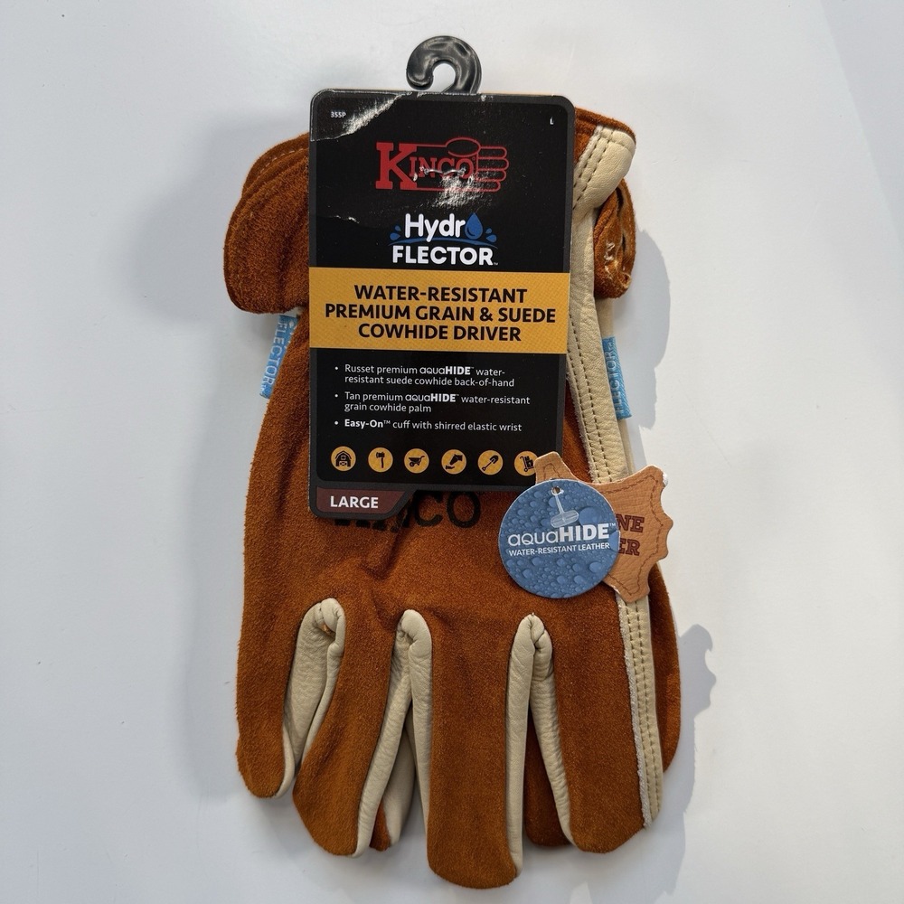 KINCO Hydroflector Water-Resistant Grain Suede Cowhide‎ Driver Glove Large 355P
